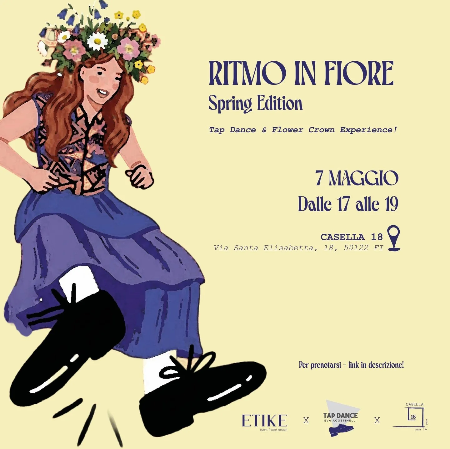 ✨ RITMO IN FIORE &ndash; Spring Edition

Un&rsquo;esperienza che unisce movimento, fiori e gusto 🌿

Dal ritmo del corpo attraverso il tap dance,
alla creazione di una corona floreale di stagione.

Un momento creativo e conviviale negli spazi di Case