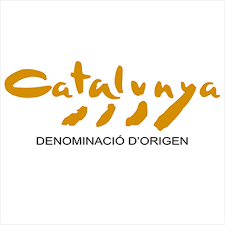 Logotipo de Catalunya con el texto 'Catalunya' en letras grandes y 'Denominación d'Origén' en letras más pequeñas debajo.