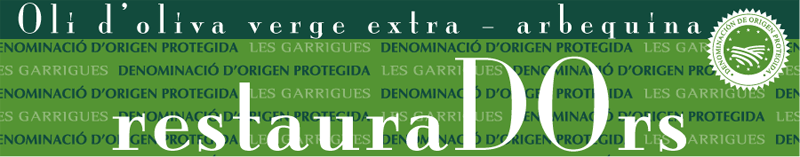 Una imagen de fondo verde con texto en francés y un sello de certificación en la esquina superior derecha, con el texto 'L'Oll d'oliva, vera extra' y otros textos relacionados con la protección de origen.