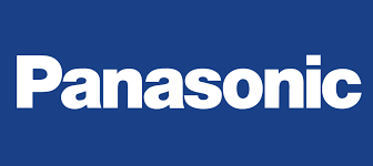 Logo de Panasonic en fondo azul.