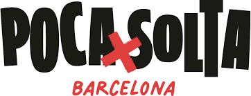 Logotipo con las palabras 'Poca & Solia' en letras grandes, la palabra 'Barcelona' en letras rojas debajo.