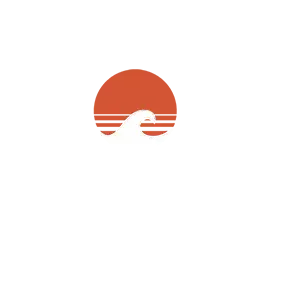 Ein Logo von Denform mit zwei horizontalen Linien, eine blaue und eine orange, verbunden durch ein Wellenmotiv in der Mitte.