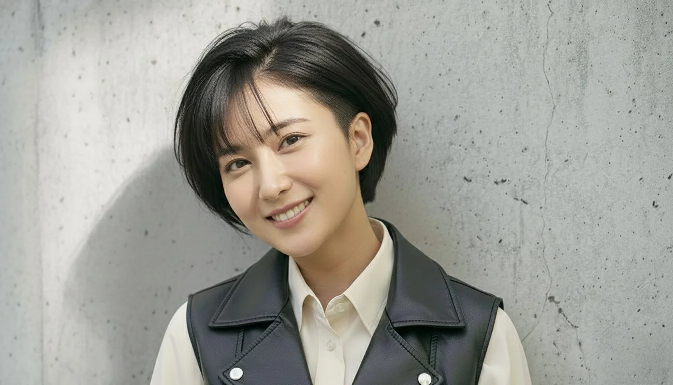 窓のそとに明るい自然光の中、笑顔の若い女性が髪を触りながら微笑んでいる写真