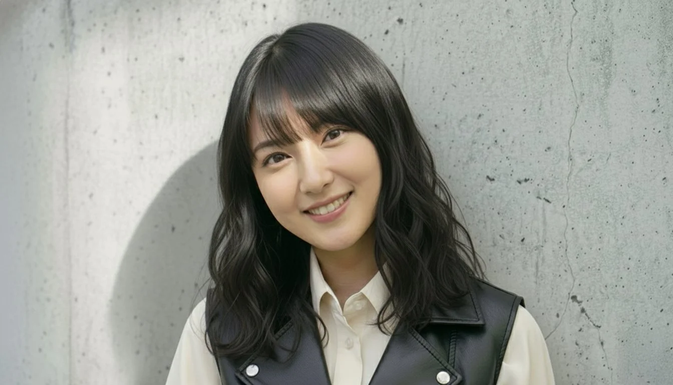 笑顔の若い女性、黒いセーターを着て、自然光の下で写真を撮っている