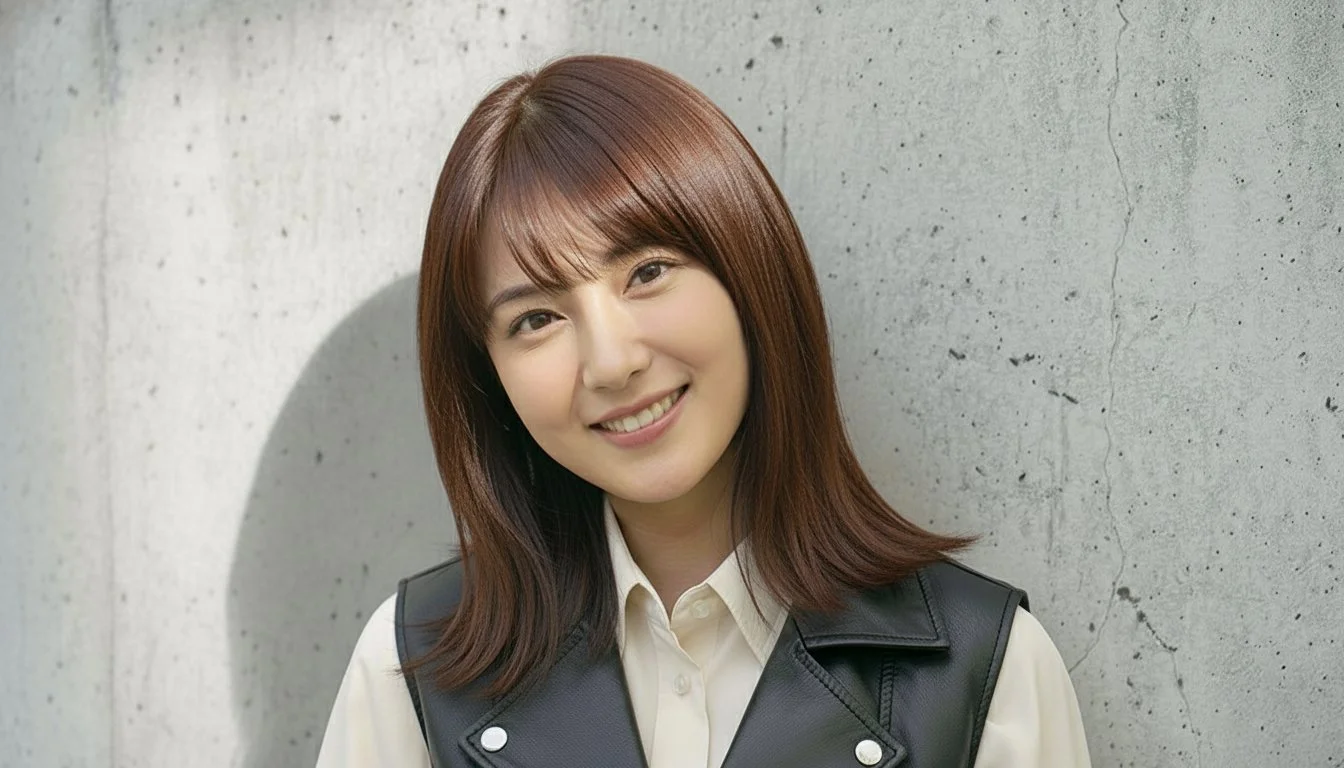 笑顔の若い女性、白い壁の前