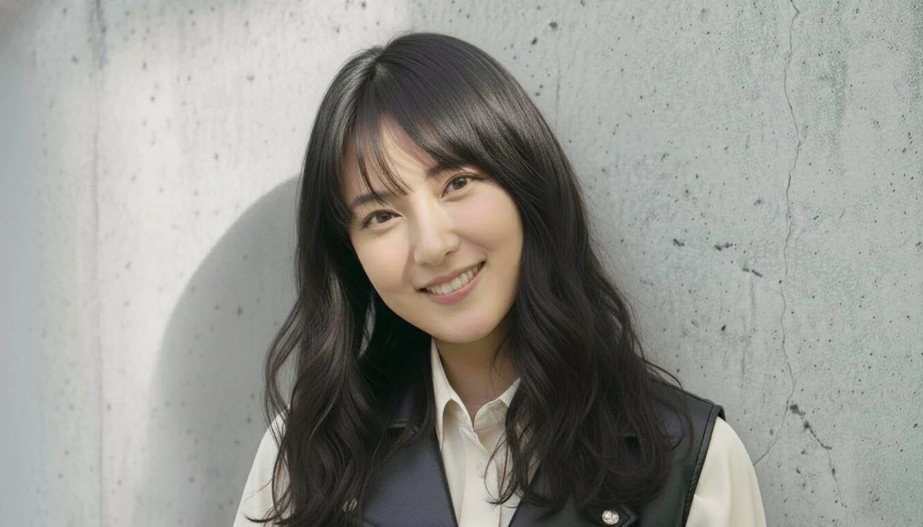 笑顔の女性のアップ写真、自然光とシンプルな背景