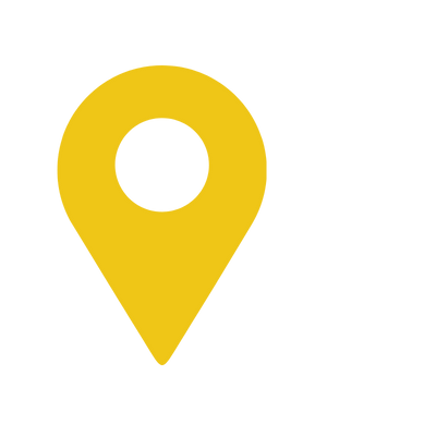 Yellow map location pin icon on a transparent background.