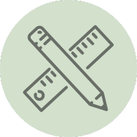 Pencil and ruler crossed over each other on a light green background