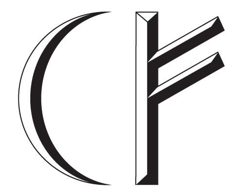 Black and white logo with a crescent moon on the left and a stylized letter 'F' on the right.