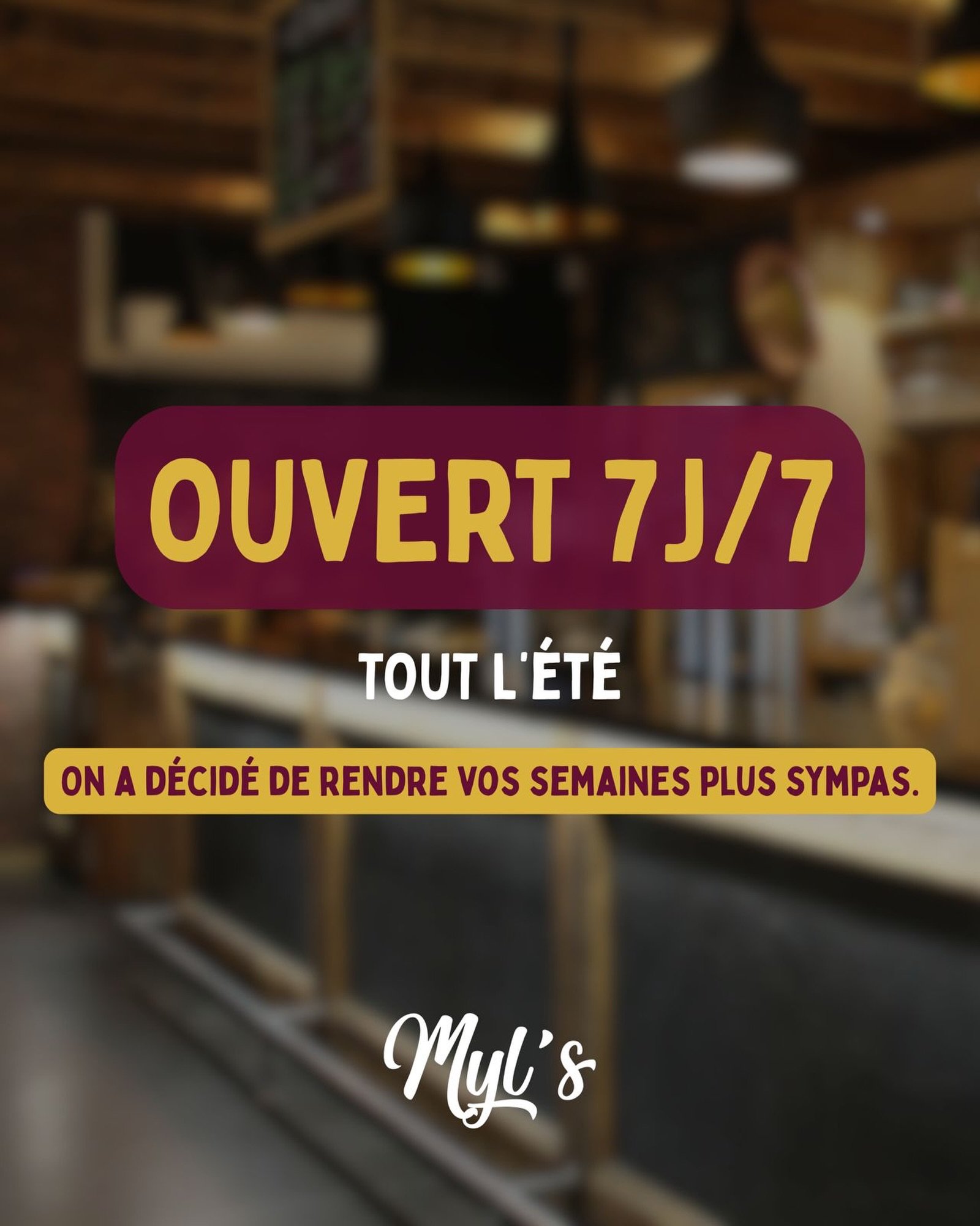 ☀️ D&egrave;s le 18 mai, Le Myl&rsquo;s vous accueille 7j/7 tout l&rsquo;&eacute;t&eacute;.

Terrasse, cocktails, bi&egrave;res fra&icirc;ches, bons verres, tapas et longues soir&eacute;es&hellip;

On a d&eacute;cid&eacute; de ne plus vous laisser un