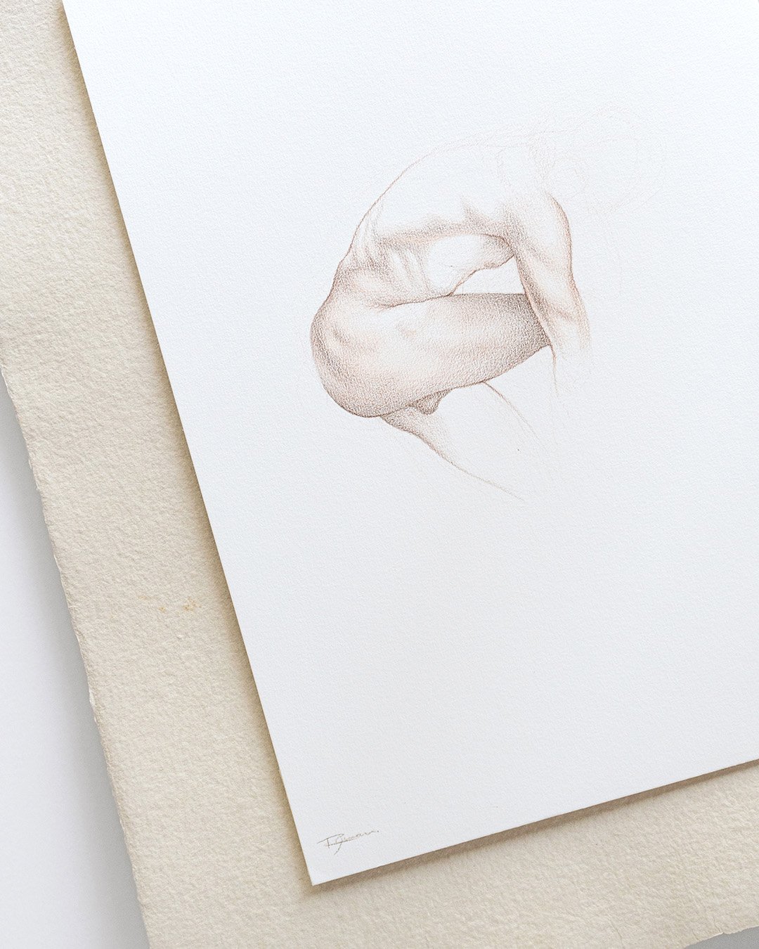 A detailed and realistic drawing of a male body, with soft shading and subtle colouration.
