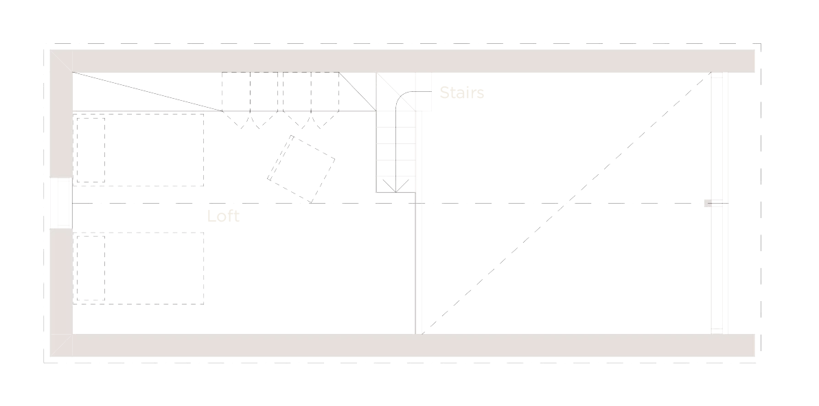 Floor plan of a house with labeled staircases, loft, and rooms.