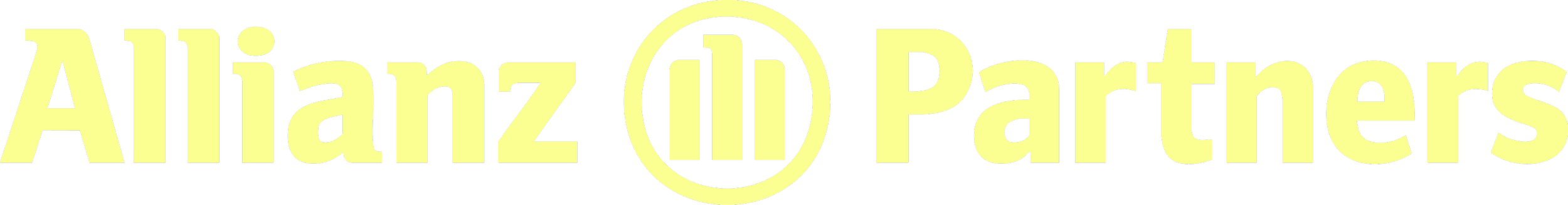 Logo of Allianz Partners company in yellow with teal accent and a circular emblem featuring a vertical line and a curved line.