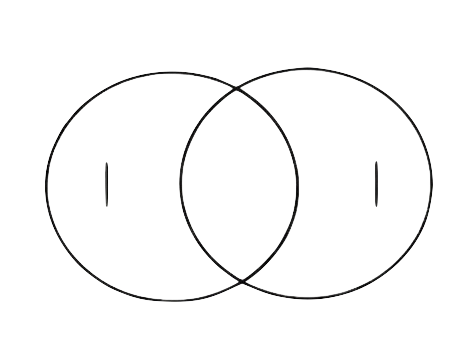 Geometric drawing of an outline square with sections divided by vertical, horizontal, and half circle lines.