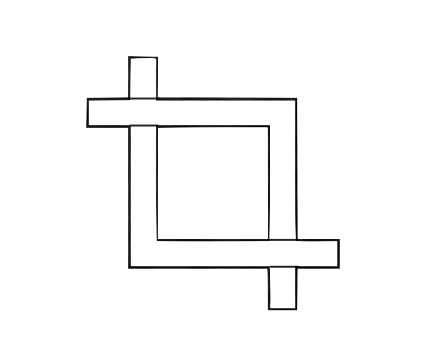 Geometric drawing of an outline square with sections divided by vertical, horizontal, and diagonal lines.