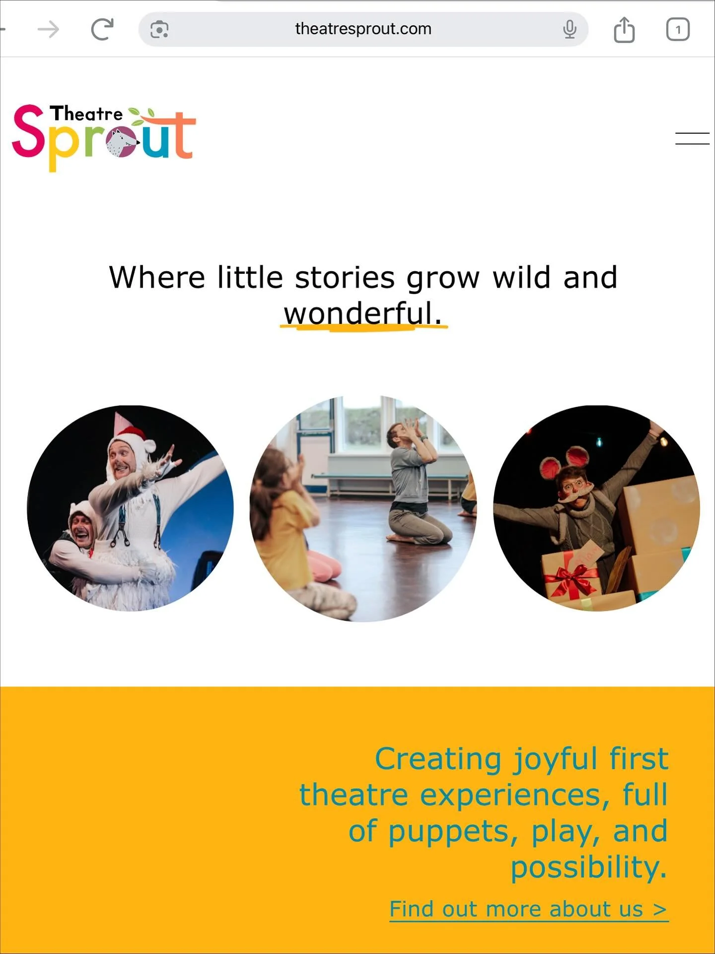 WEBSITE! BRAND NEW
www.theatresprout.com

I&rsquo;m super excited to reveal Theatre Sprouts shiney new website developed by the brilliant @jemmacorbin 
Here you can find information about shows, links to tickets, more about the company and discover a