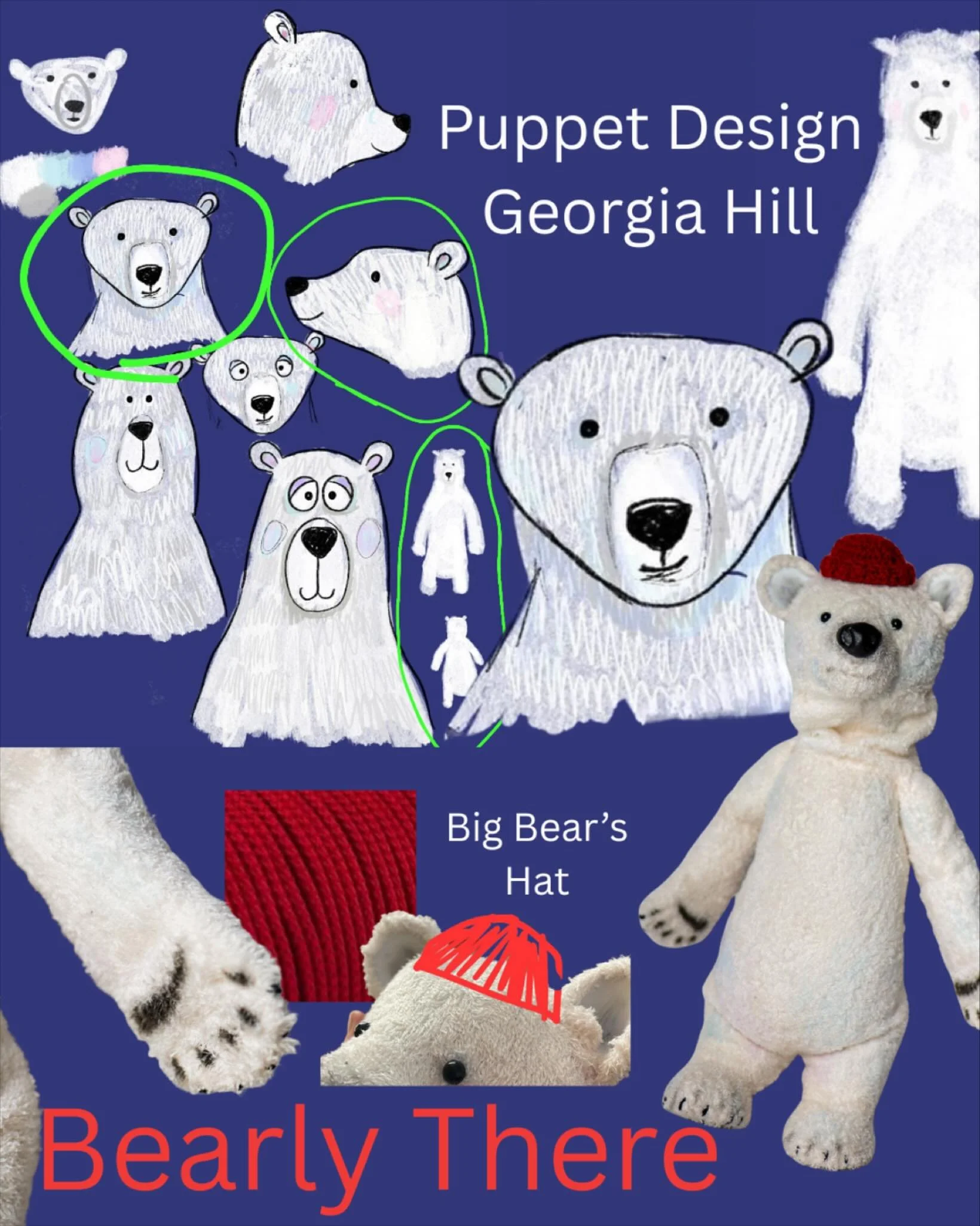 Bearly There Puppet Design

From sketches and color palette to Big Bear Puppet.
Puppet design and creation by the amazing Georgia Hill.