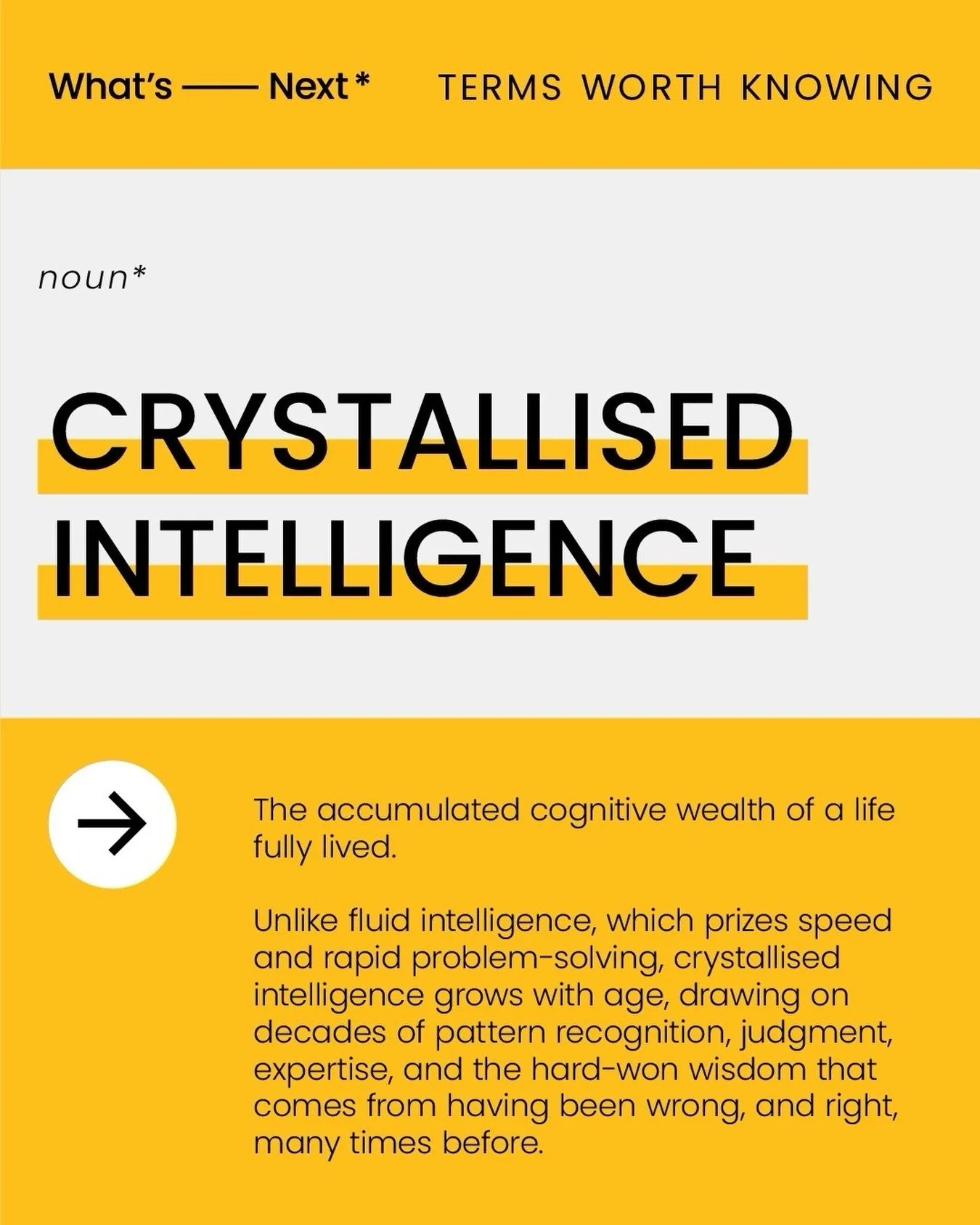 With longer working lives comes the need to update the language we have been using. We need to introduce concepts that reflect how capability evolves across a lifetime, not just early in a career.

Crystallised intelligence is what accumulates. It is