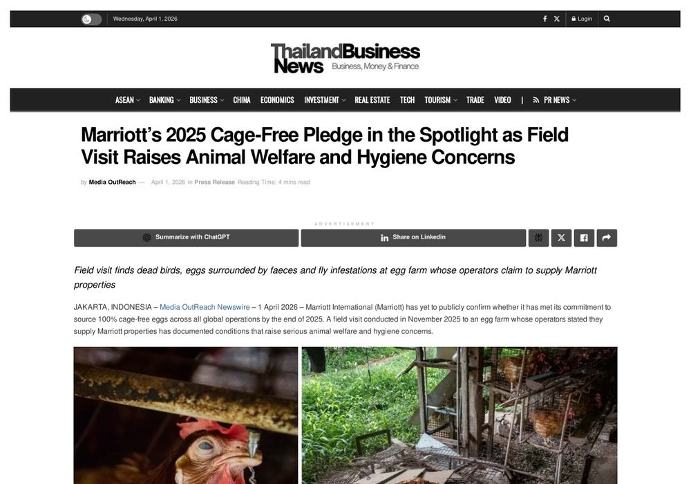Screenshot of article on Thailand Business News