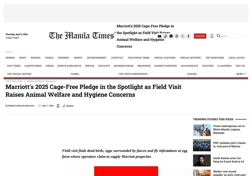 Screenshot of article on The Manila Times