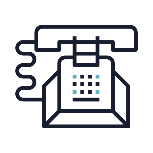 Contact us by Phone - Illustration of a landline telephone with a coiled cord and a keypad.