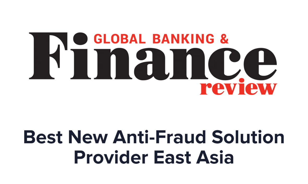 A digital graphic design displaying the title 'Finance review' with the subtitle 'Best New Anti-Fraud Solution Provider East Asia'.