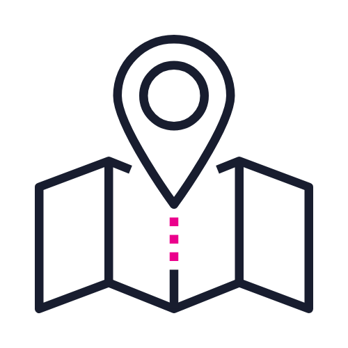 Icon of a map with a location pin symbolized by a circle inside a teardrop shape.