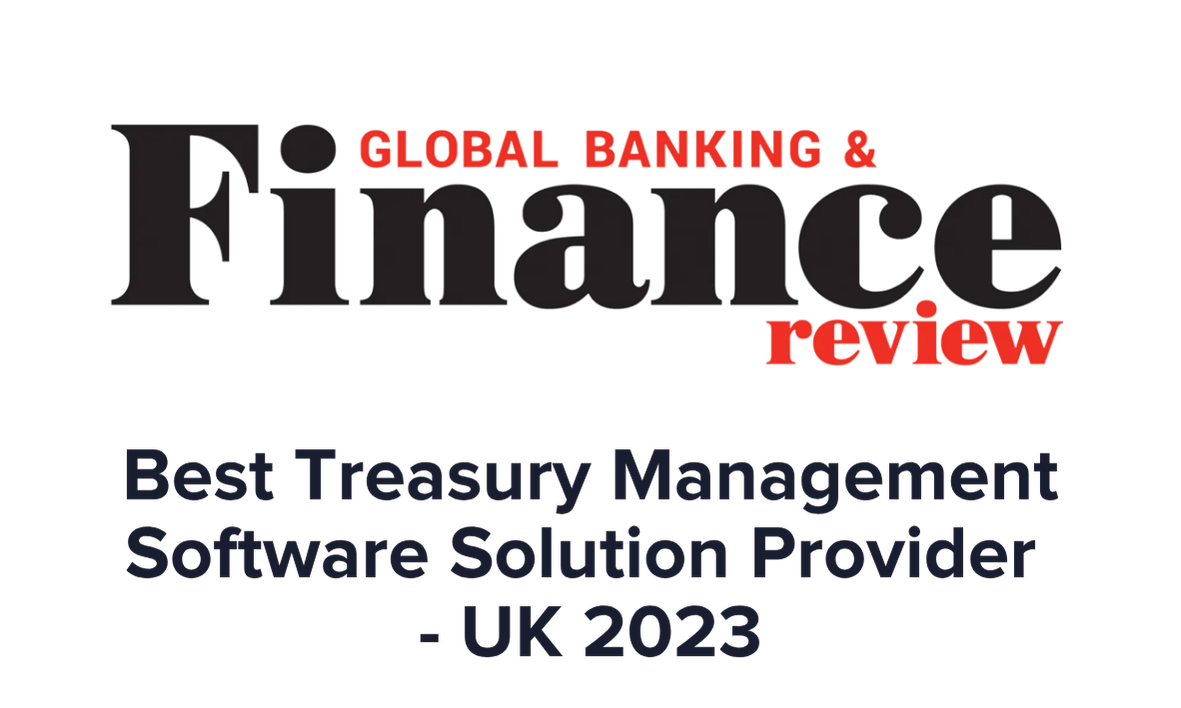 A graphic with the title 'Finance Review' and the subtitle 'Best Treasury Management Software Solution Provider UK 2023' in blue text.