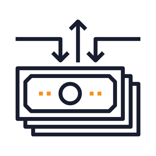 Illustration of money bills with arrows indicating size or quantity change.