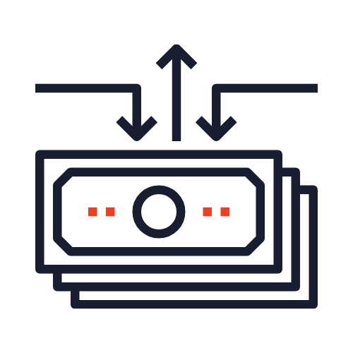 Vector illustration of dollar bills with arrows pointing up and down, representing financial transactions or money flow.