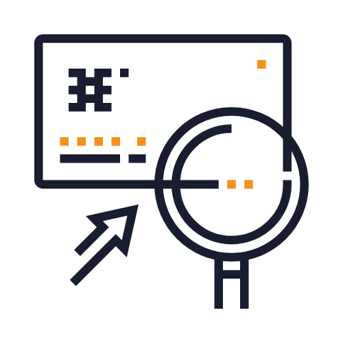 Graphic of data analysis with a computer monitor displaying a grid and dots, a magnifying glass emphasizing a specific section, and a cursor pointing at the screen.