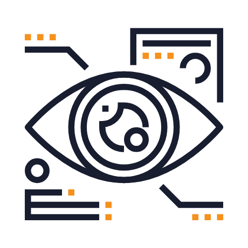 Digital illustration of a stylized eye with abstract digital elements and lines surrounding it, representing technology or data analysis.
