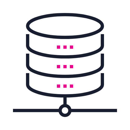 Icon of a database server with three stacked cylindrical disks connected by a line to a base.