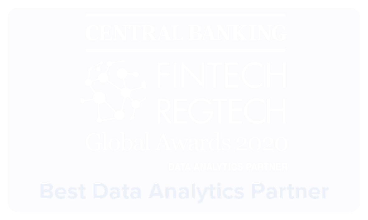 Award badge with text indicating Central Banking Fintech Regtech Global Awards 2020, recognizing a data analytics partner as best.