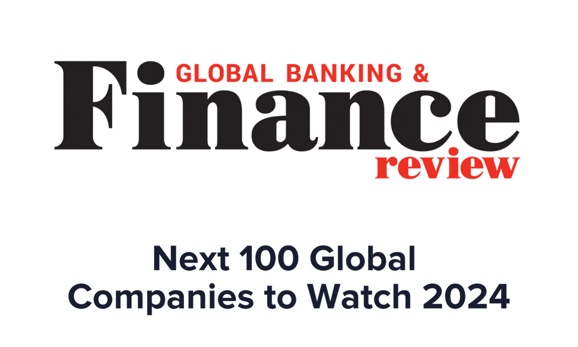 Text graphic with the words "Finance review" in large font, and "GLOBAL BANKING &" in smaller red font above. Below it, the text reads "Next 100 Global Companies to Watch 2024" in dark blue.