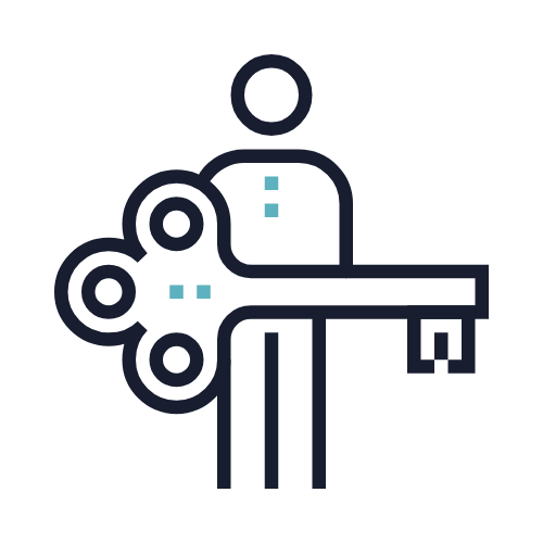 Icon of a person carrying a luggage with multiple rings attached, possibly representing travel or baggage.