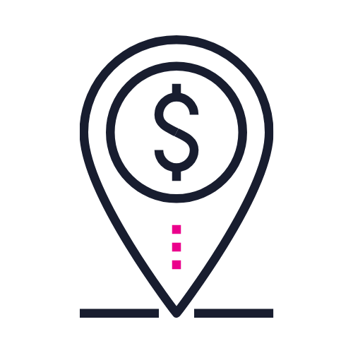 Map pin icon with dollar sign inside.