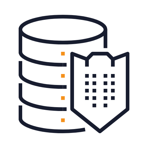 Icon of a database with a shield representing data security.