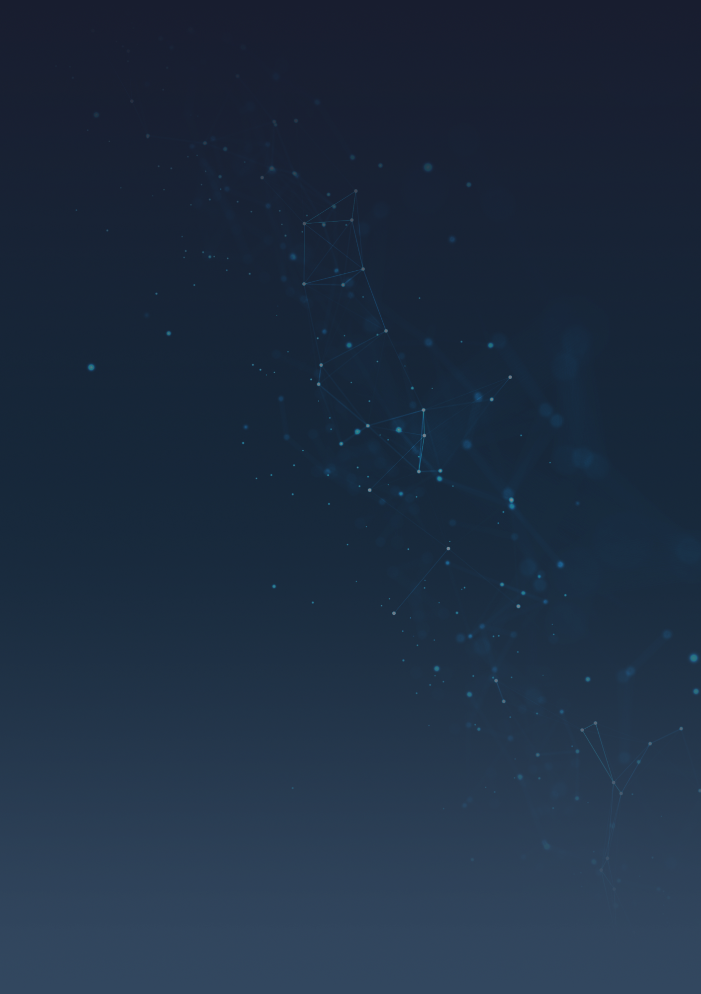 Deep blue background with interconnected white dots and lines forming a network or constellation pattern.