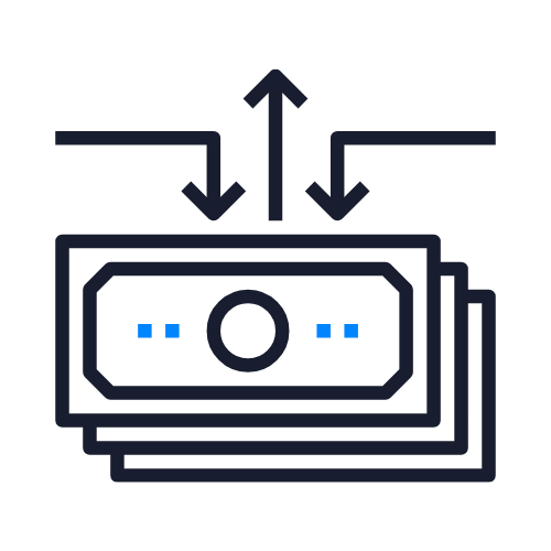 Icon of dollar bills with arrows indicating transfer or movement.