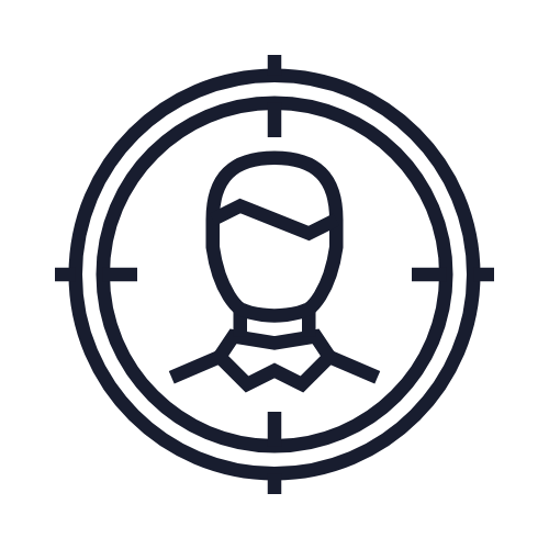 Icon of a person wearing a hat or helmet inside a target or crosshair.