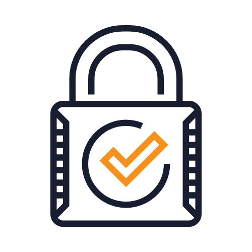 Padlock icon with a checkmark inside a circle, symbolizing security or verification.
