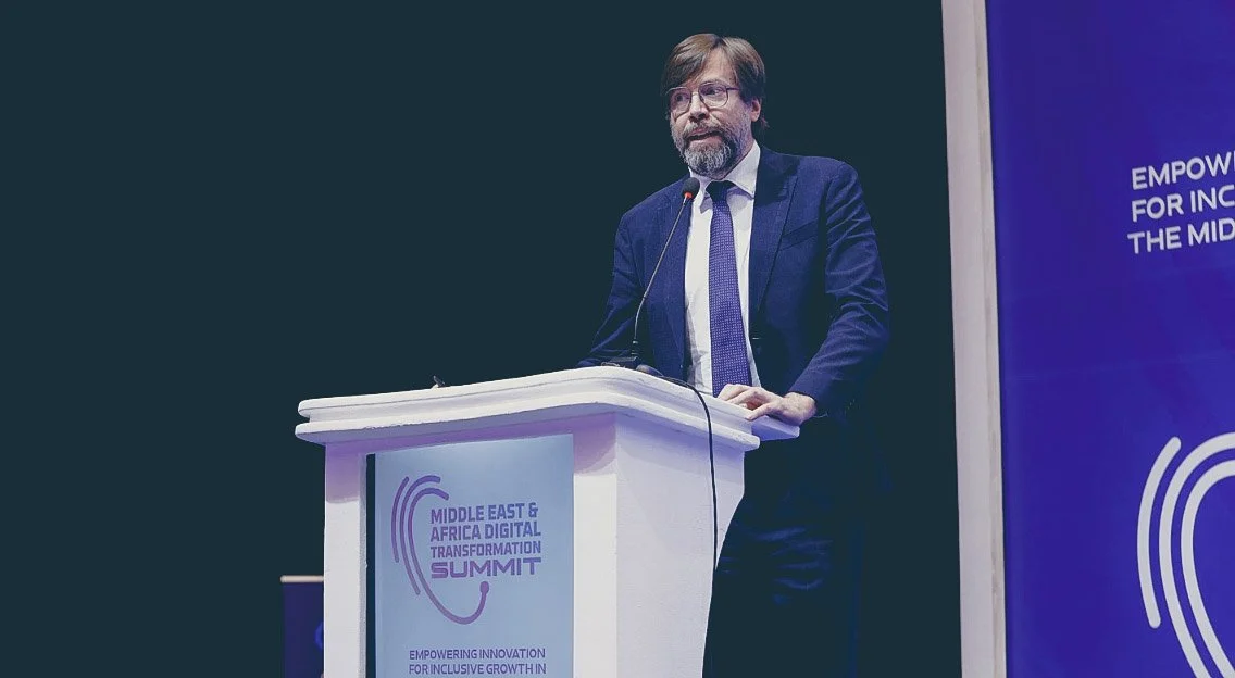 FNA CEO, Kimmo Soramäki speaks on stage at the "Middle East & Africa Digital Transformation Summit".