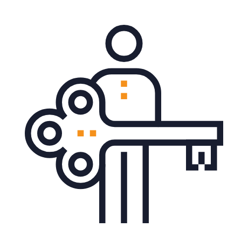 Icon of a person holding a key with a house-shaped keychain, representing real estate or property access.