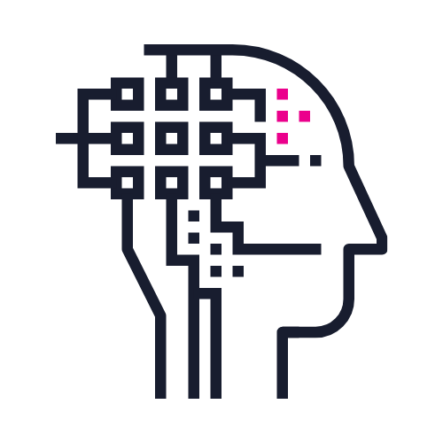 Line drawing of a human head with a circuit-like pattern inside, symbolizing artificial intelligence or neural networks.