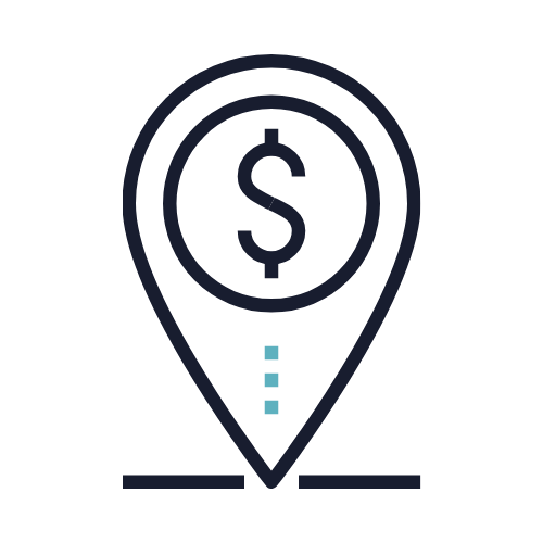 Icon of a location marker with a dollar sign inside