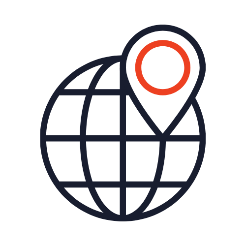 International Dynamic - Icon of a globe with a location pin on top.