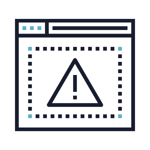 A computer screen displaying a warning alert with an exclamation mark inside a triangle.