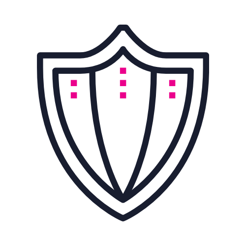 Outline of a shield with three vertical pink lines inside.