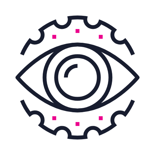 Icon of an eye with a gear surrounding it, indicating vision or visual settings.